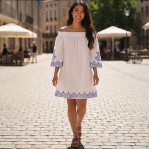 Express White and Blue Off-Shoulder Dress size s/p